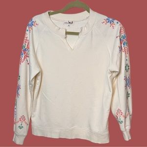 Anthropologie TITICACA Sweatshirt Embroidered Sleeves Size S